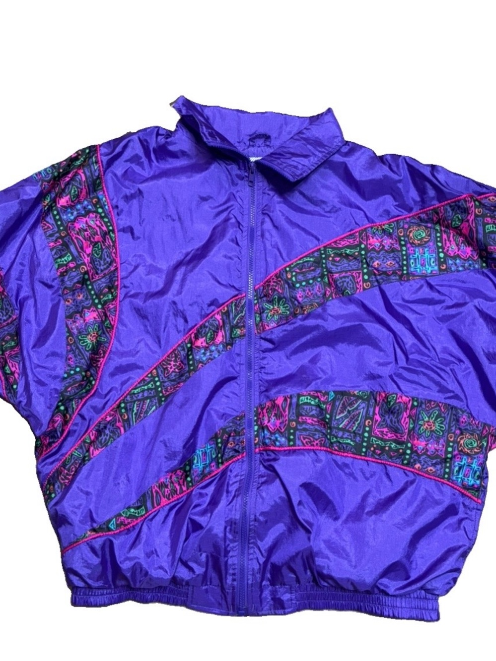 Vibrant Purple Women’s Retro Bomber Jacket with Patterned Panels